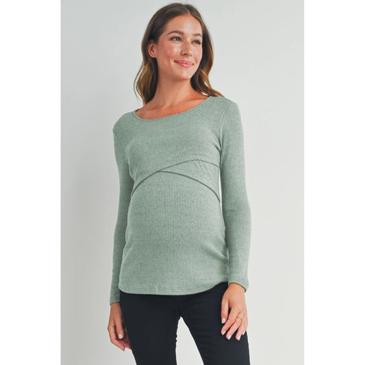 Ribbed Long Sleeve Maternity Nursing Shirt Top