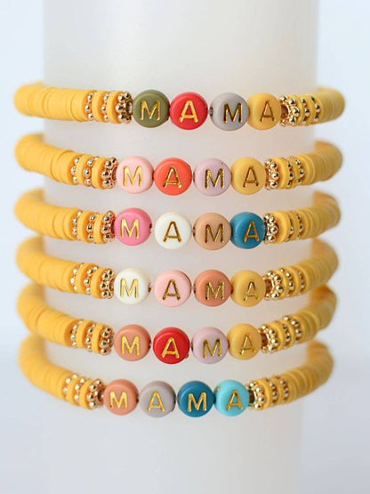 Multi-Colored MAMA Word Beaded Stretch Bracelet – Mustard