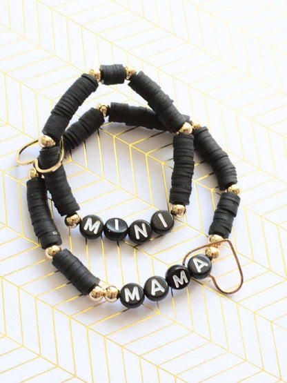 Mama Mini Black Gold Beaded Stretch Bracelet Jewelry Set