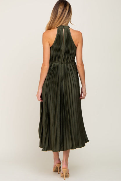 PinkBlush Olive Pleated Maternity Halter Dress