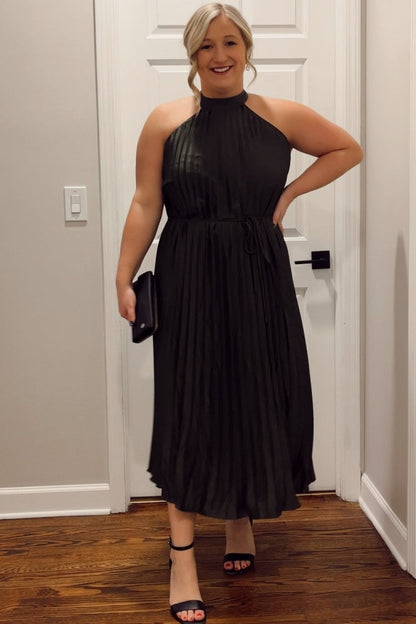 PinkBlush Olive Pleated Maternity Halter Dress