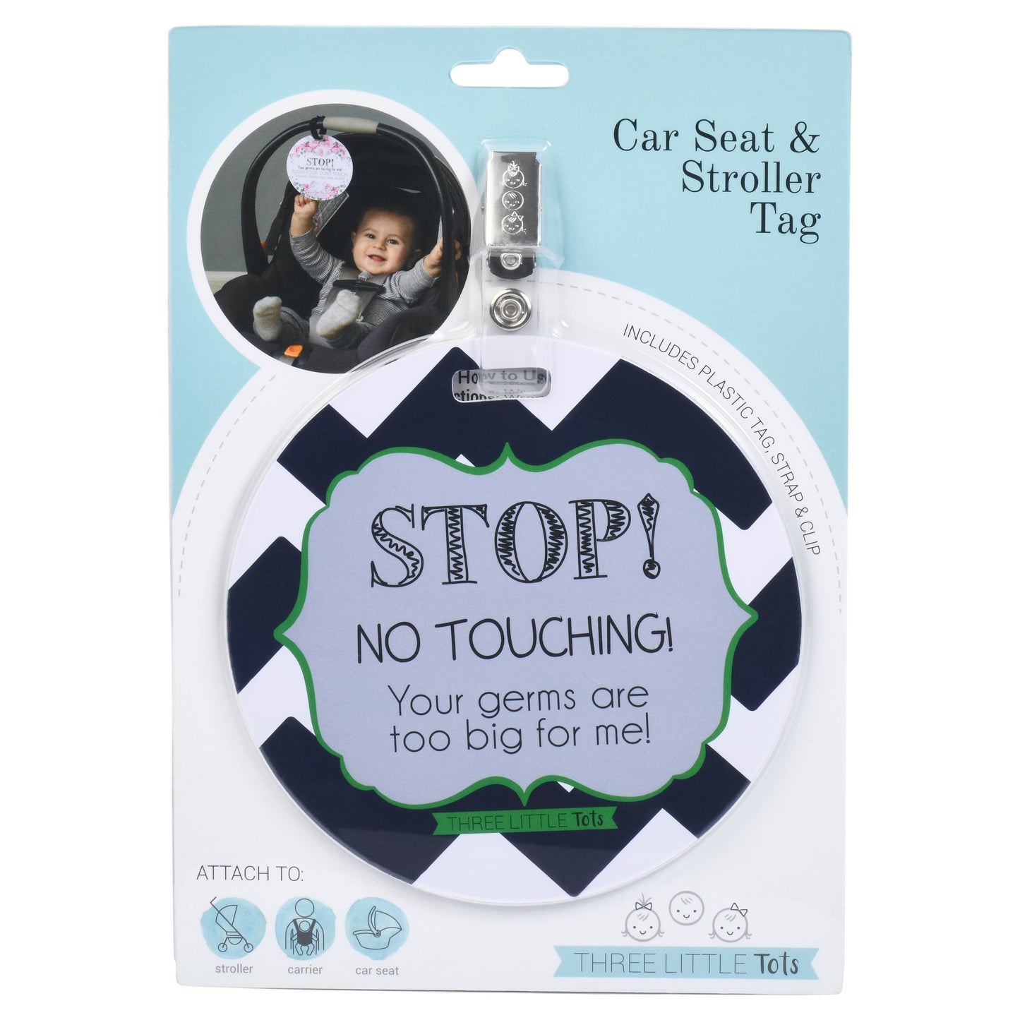 Three Little Tots Stop No Touching Boy Car Seat Sign Tag