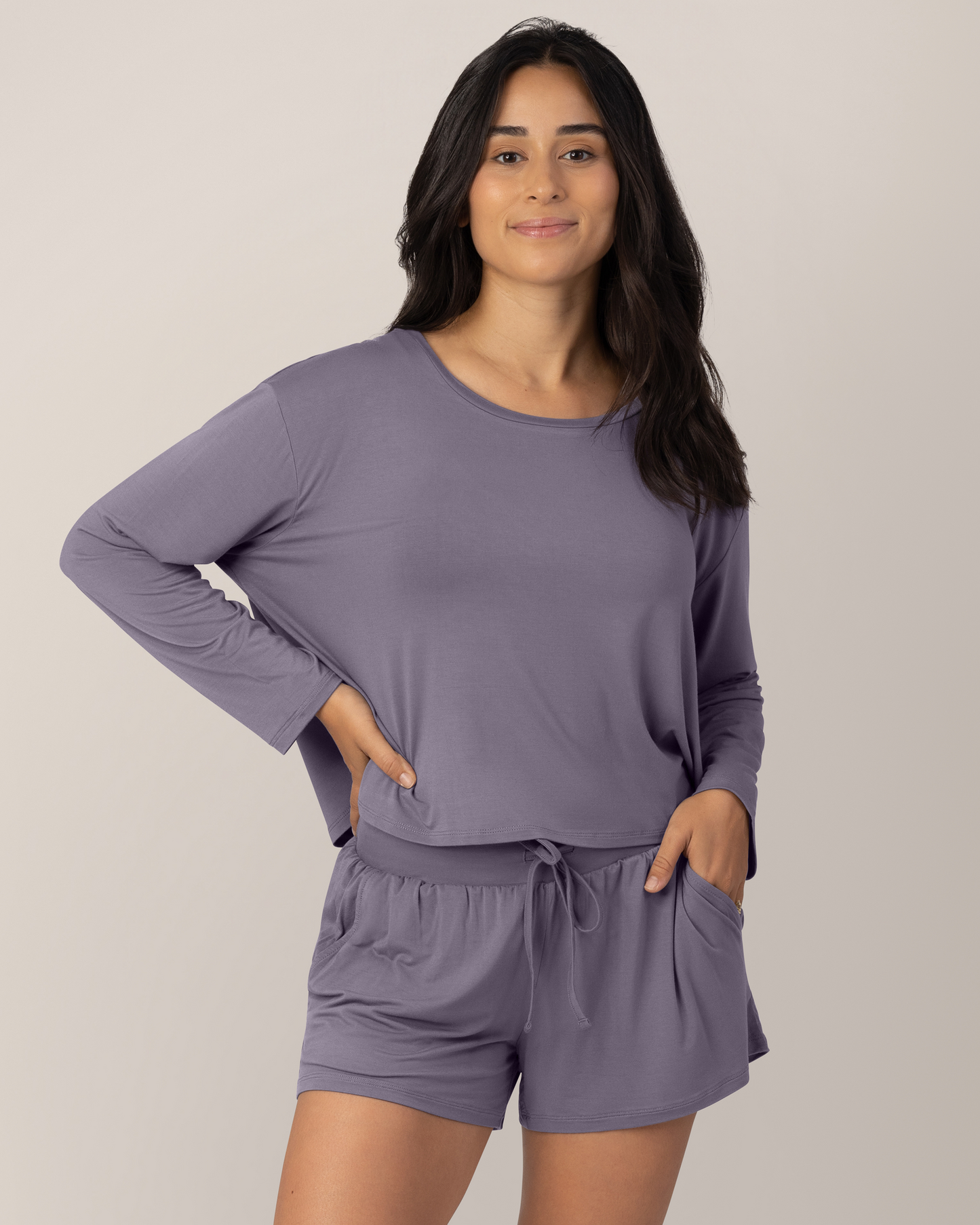 Aria Bamboo Casual Cropped Long Sleeve Top