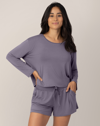 Aria Bamboo Casual Cropped Long Sleeve Top