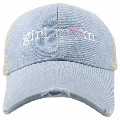 Girl Mom Pink Heart Mother’s Day Denim Trucker Hat