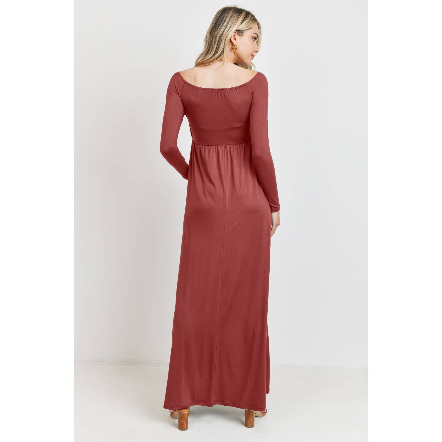Off Shoulder or Wide V-Neck Maternity Maxi Dress BURGUNDY / SMALL Off Shoulder or Wide V-Neck Maternity Maxi Dress BURGUNDY / SMALL