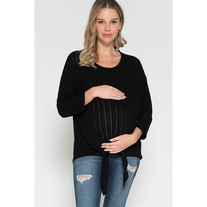 Round Neck Front Tie Ribbed Sweater
