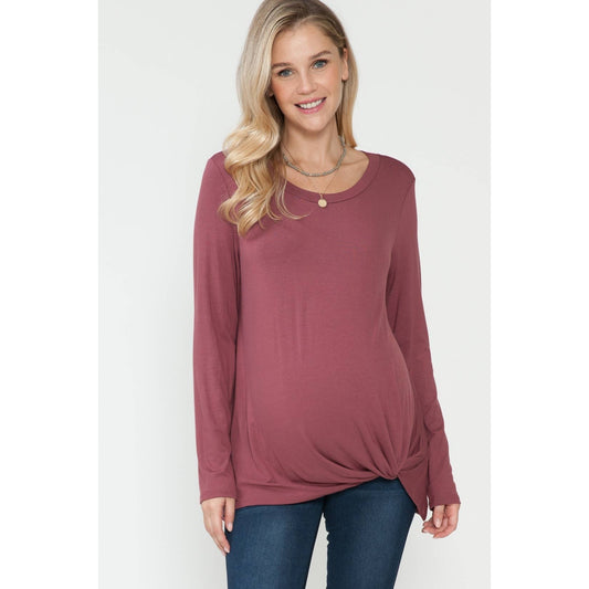 Long Sleeve Top with Front Hem Twist
