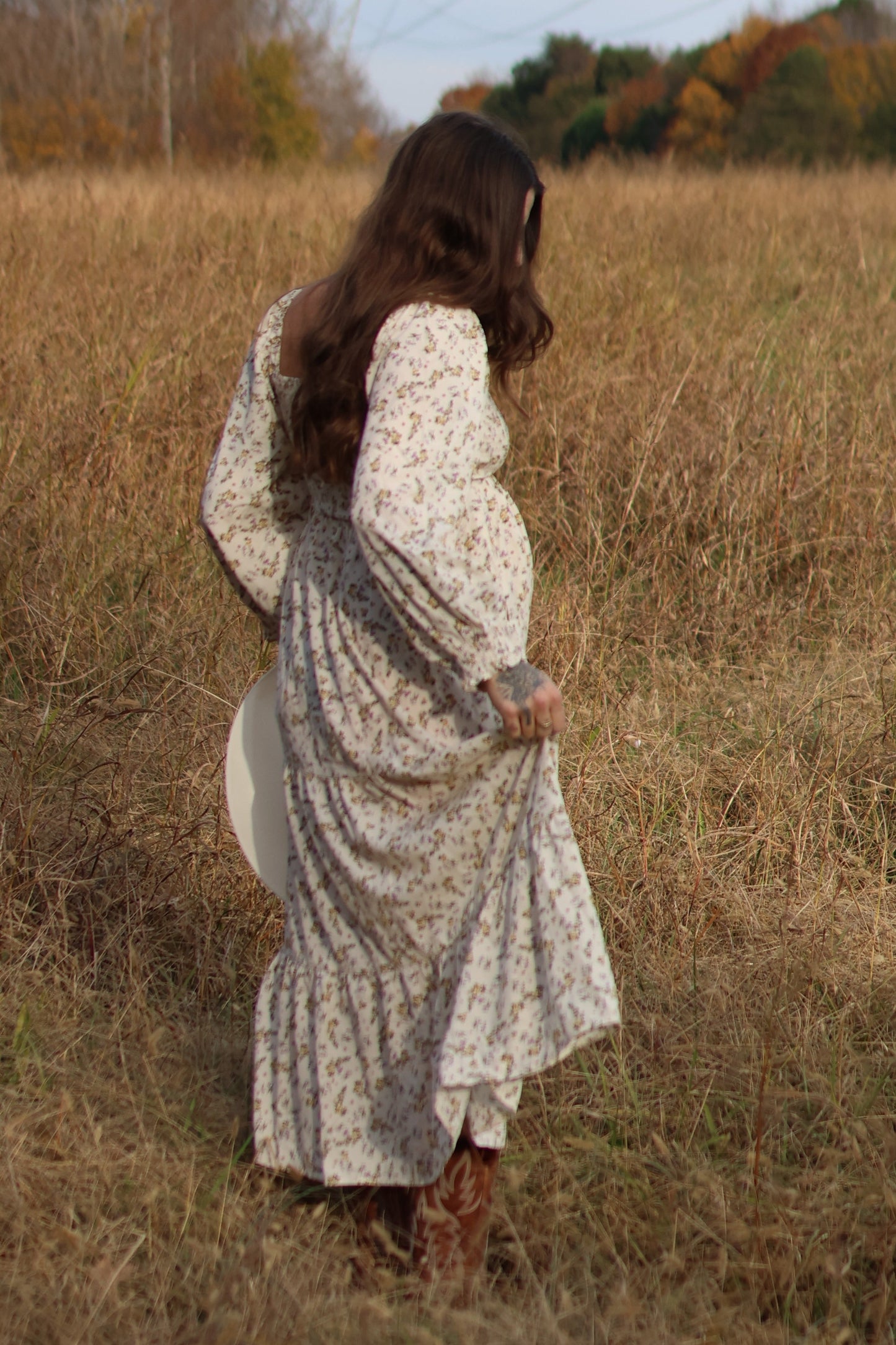 PinkBlush Cream Floral Smocked Long Sleeve Maxi Dress