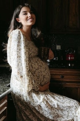 PinkBlush Cream Floral Smocked Long Sleeve Maternity Maxi Dress