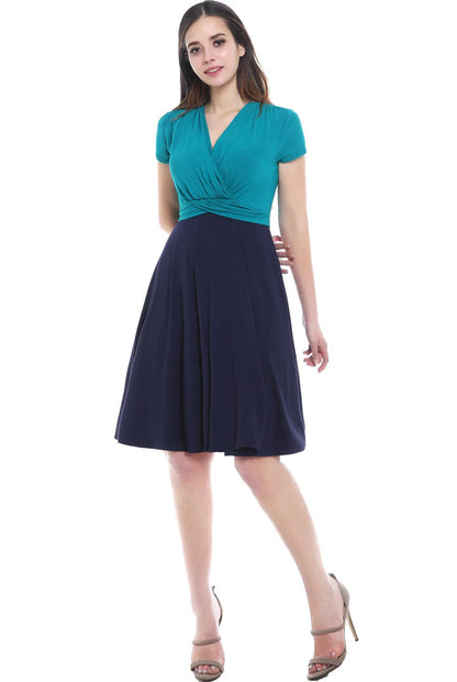 Sarah Faux Wrap Nursing Dress Navy/Teal