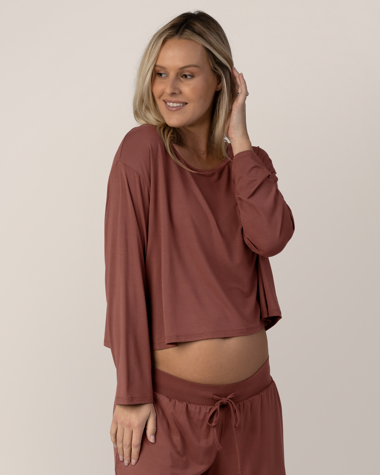 Aria Bamboo Casual Cropped Long Sleeve Top