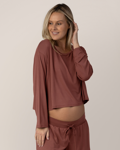 Aria Bamboo Casual Cropped Long Sleeve Top