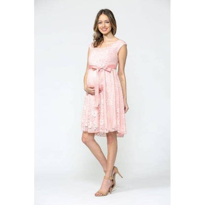 Floral Lace Satin Waist Tie Maternity Dress