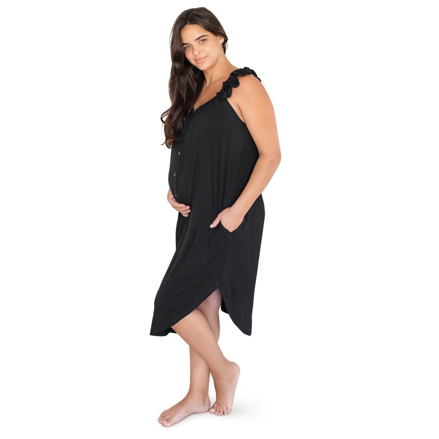 Ruffle Strap Labor & Delivery Gown