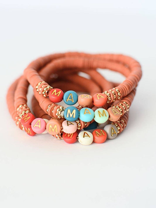 Multi-Colored MAMA Word Beaded Stretch Bracelet – Rust Red