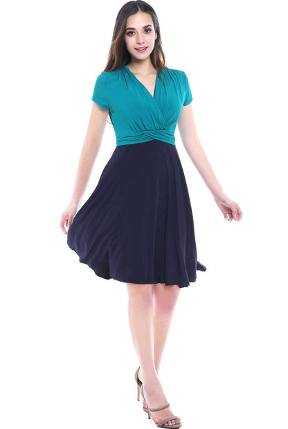 Sarah Faux Wrap Nursing Dress Navy/Teal