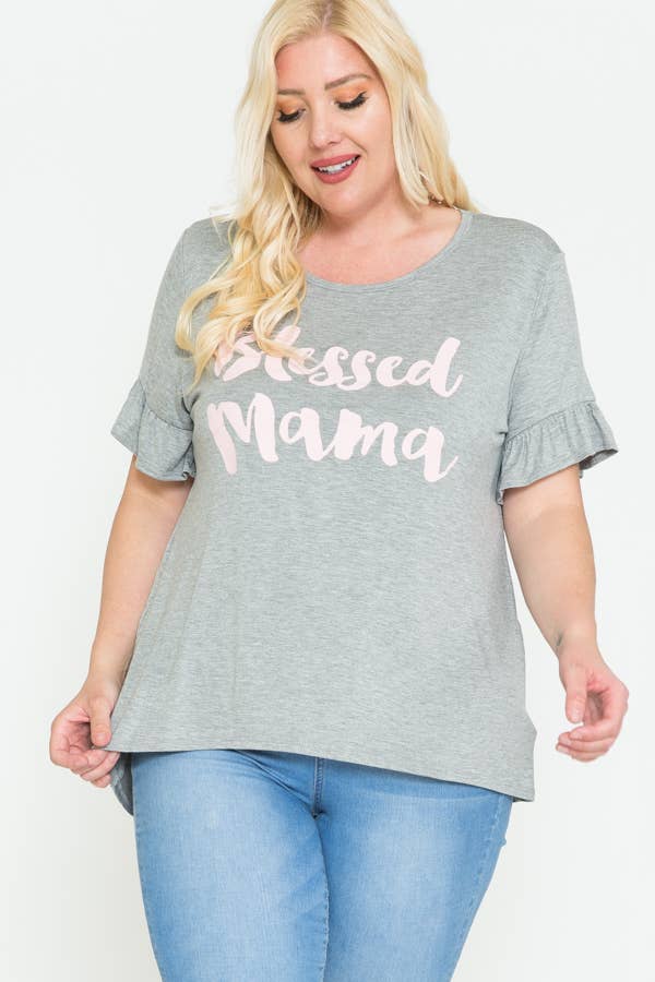 Plus Size Blessed Mama Ruffled Short Sleeve Top