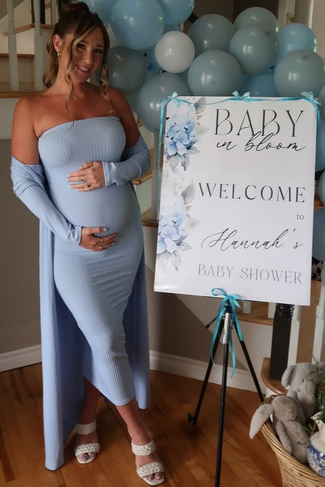 PinkBlush Light Blue Ribbed Sleeveless Dress Cardigan Maternity Set