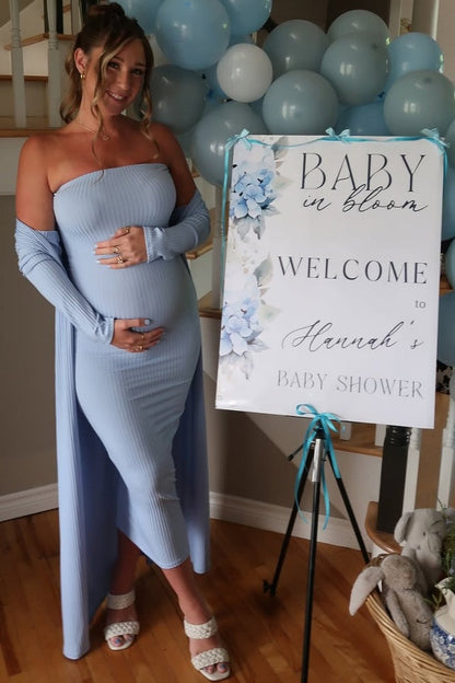 PinkBlush Light Blue Ribbed Sleeveless Dress Cardigan Maternity Set