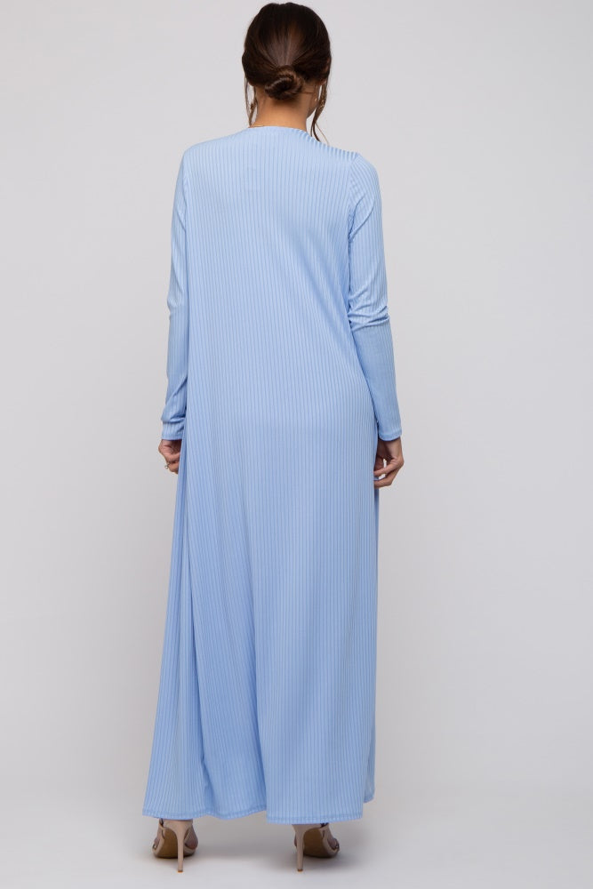 PinkBlush Light Blue Ribbed Sleeveless Dress Cardigan Maternity Set