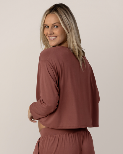 Aria Bamboo Casual Cropped Long Sleeve Top