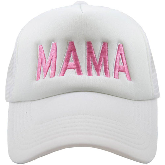 MAMA Pink and White Foam Trucker Hat All White