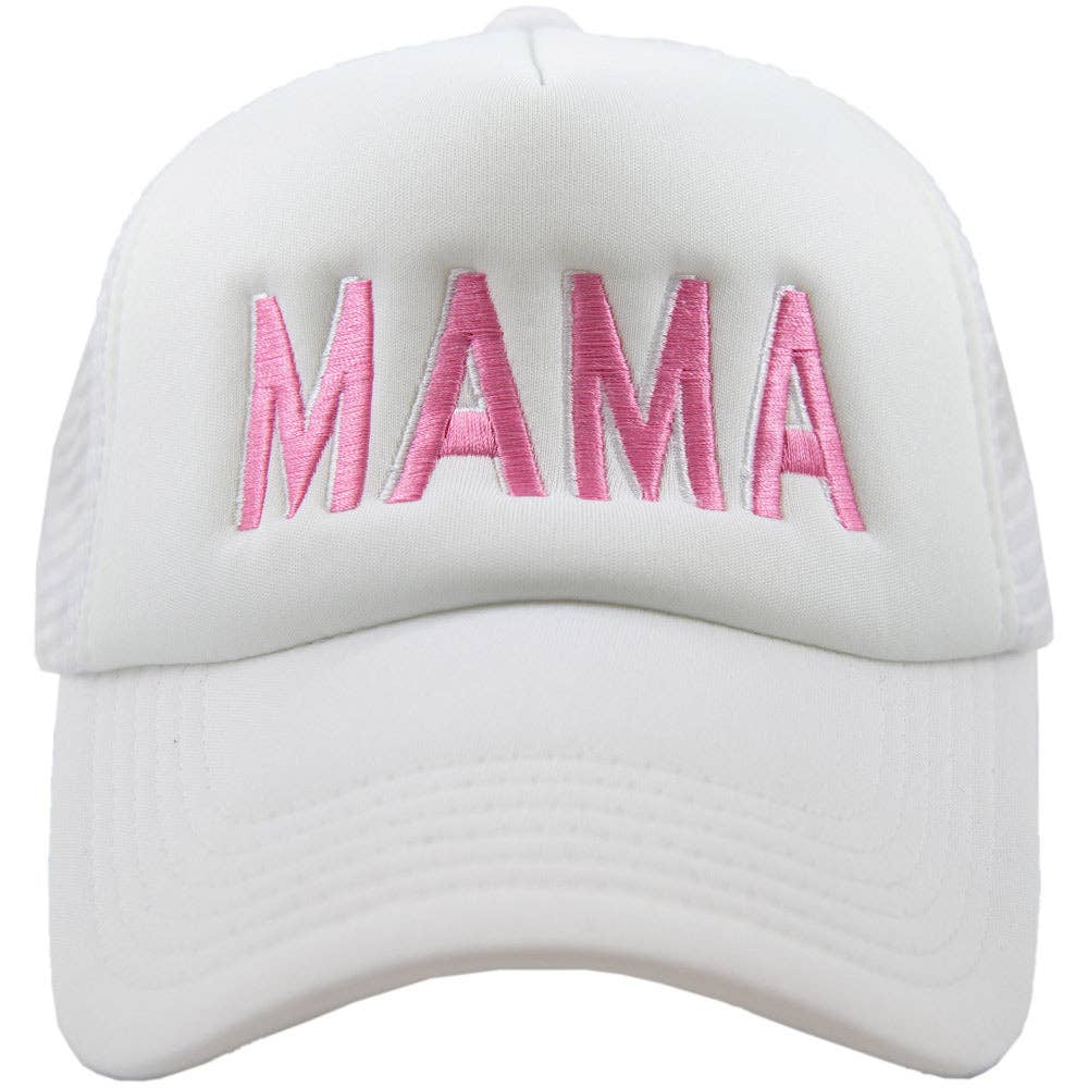 MAMA Pink and White Foam Trucker Hat All White