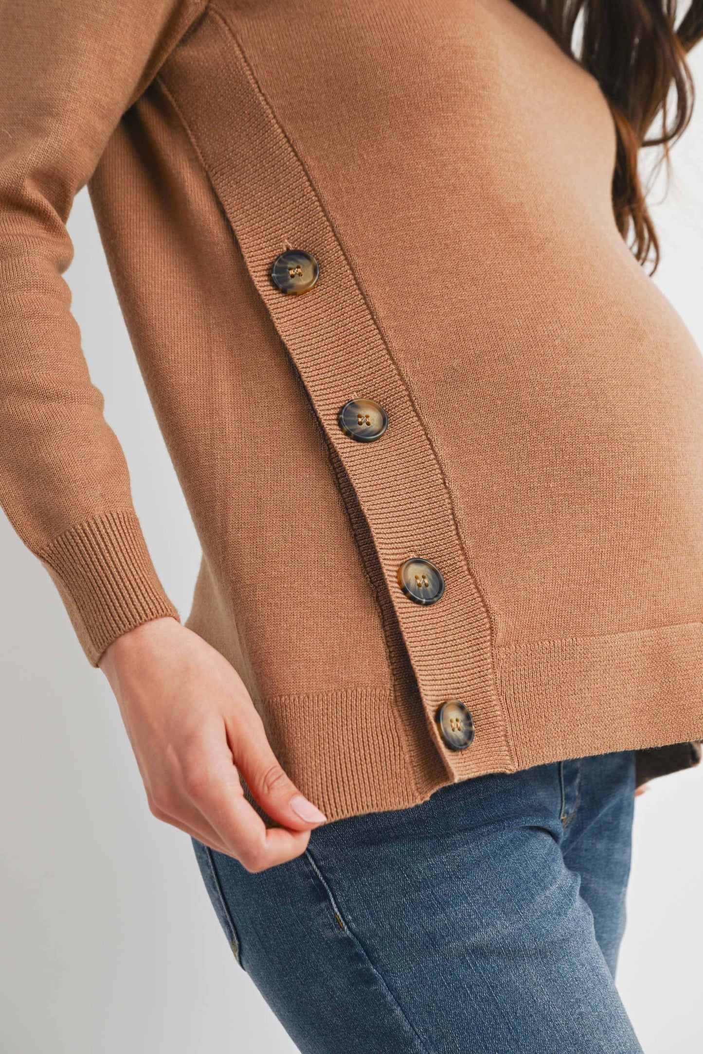 Button Side Maternity Nursing Pullover Sweater