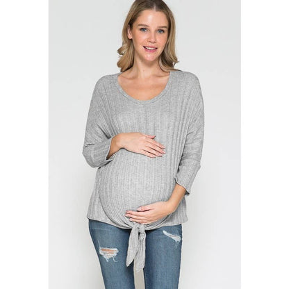 Round Neck Front Tie Ribbed Sweater