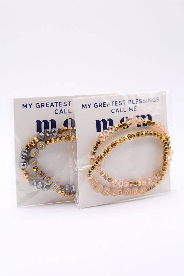 Boy Mom Gold & Gray Beaded Stretch Stack