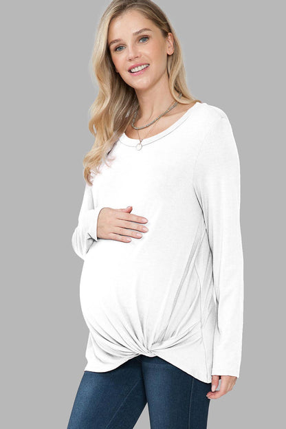 Long Sleeve Top with Front Hem Twist