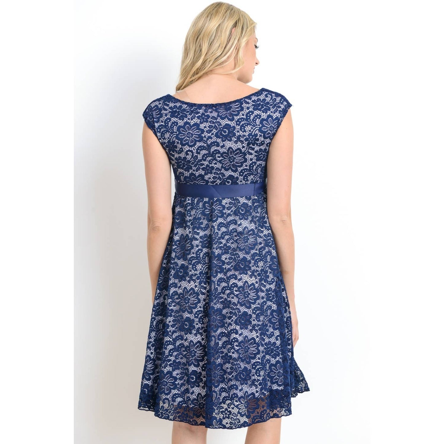 Floral Lace Satin Waist Tie Maternity Dress