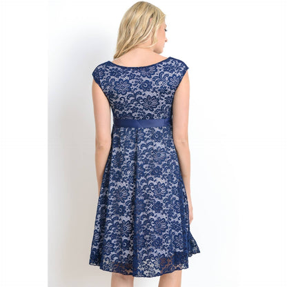 Floral Lace Satin Waist Tie Maternity Dress