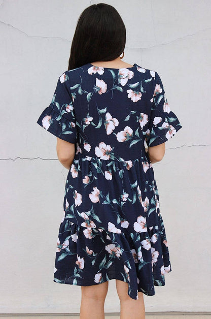 Floral Nursing Dress With Pockets Bell Sleeve