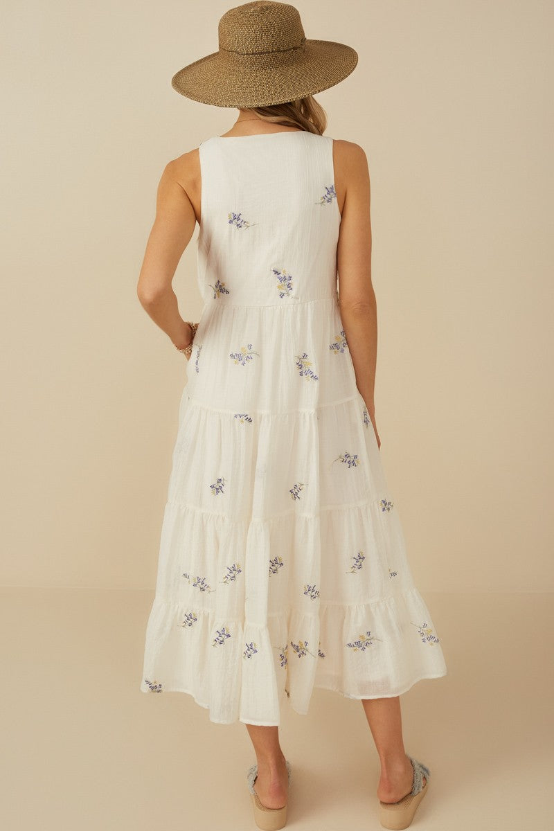 PinkBlush Lavender Ditsy Floral Embroidered V Neck Tiered Dress
