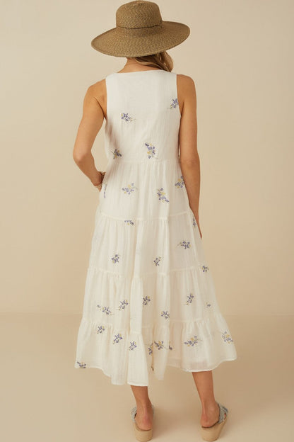 PinkBlush Lavender Ditsy Floral Embroidered V Neck Tiered Dress