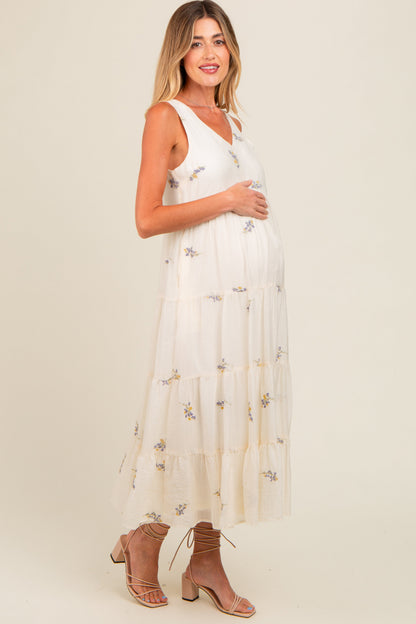 PinkBlush Lavender Ditsy Floral Embroidered V Neck Tiered Maternity Dress