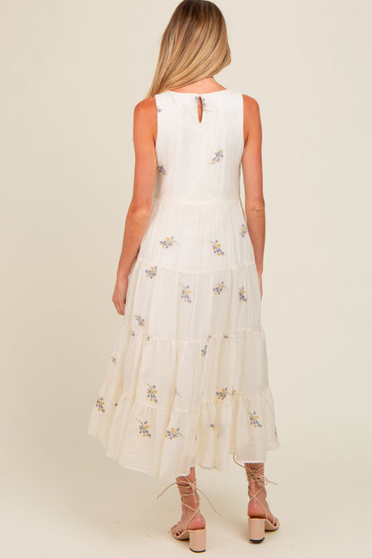 PinkBlush Lavender Ditsy Floral Embroidered V Neck Tiered Maternity Dress
