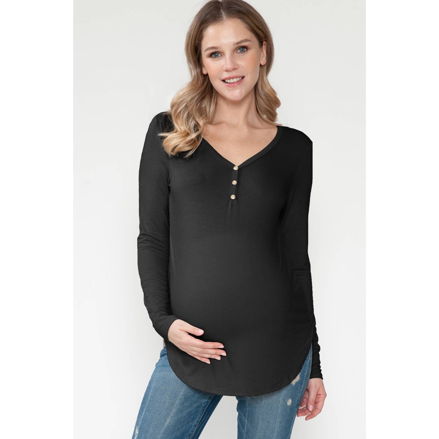 Maternity V-Neck See-Through Back Lace Top
