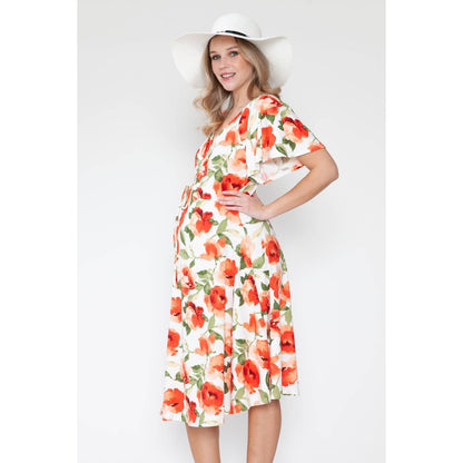 Maternity Floral V-Neck Flowy Dress