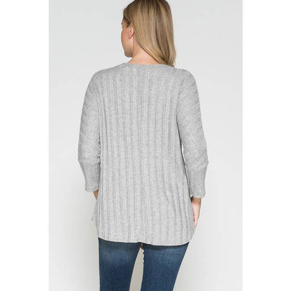 Round Neck Front Tie Ribbed Sweater