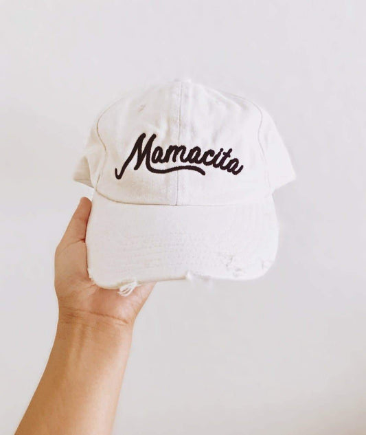 Mamacita Distressed White Baseball Hat