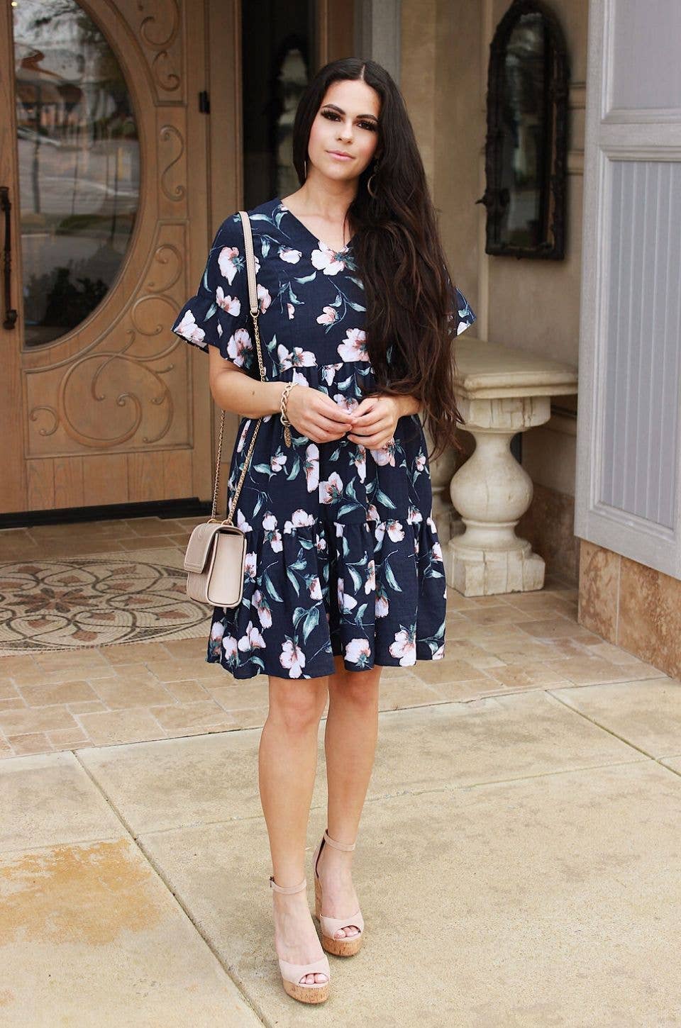 Floral Nursing Dress With Pockets Bell Sleeve