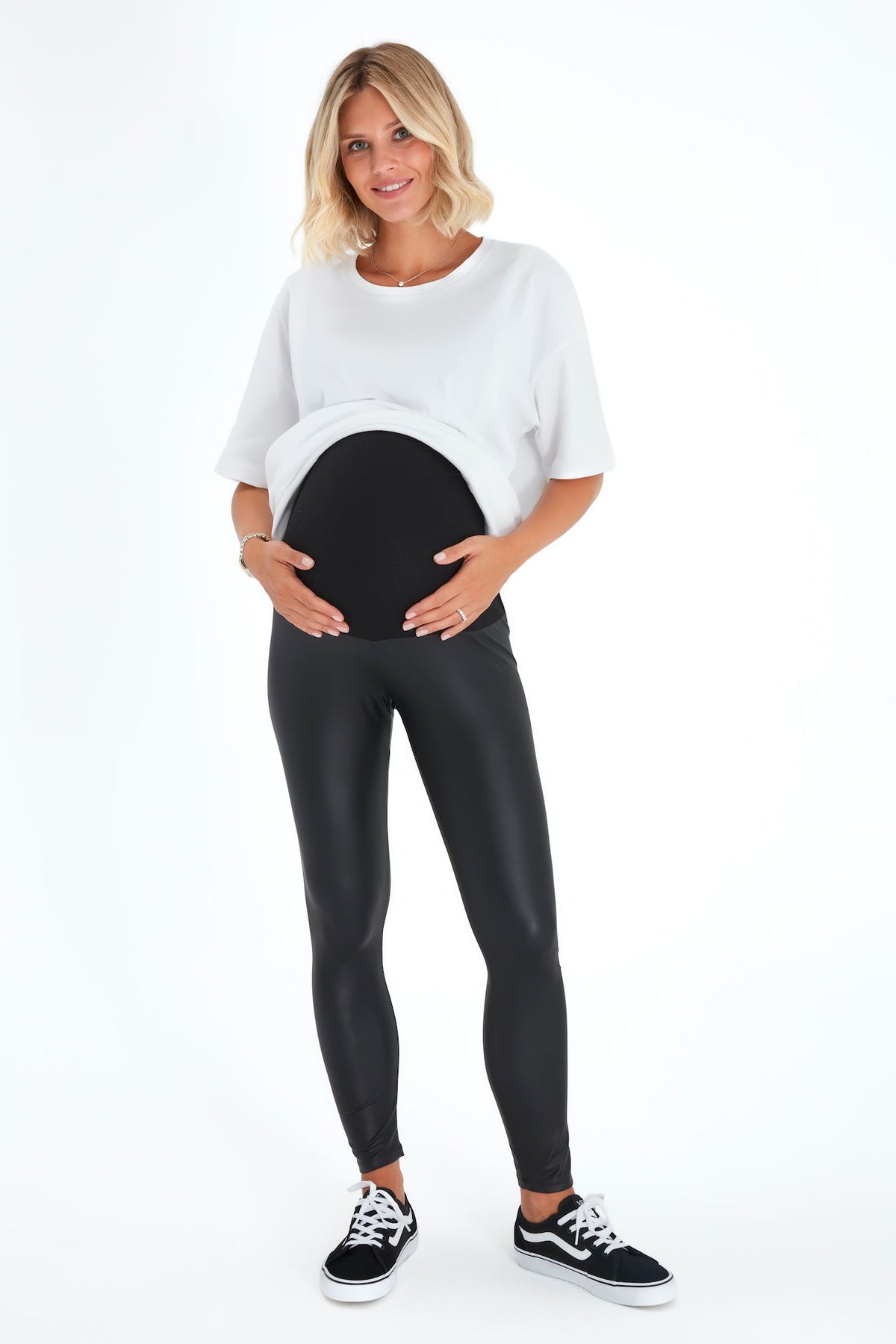 Accouchée Subtle Foldover Waistband Faux Leather Maternity Leggings