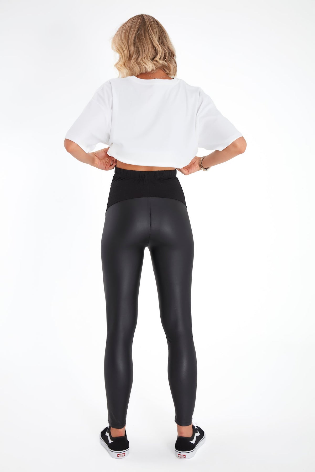 Accouchée Subtle Foldover Waistband Faux Leather Maternity Leggings