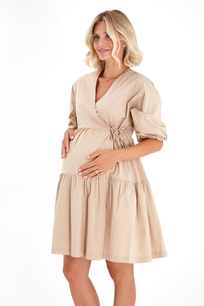 Accouchée Waterfall Tie Waist A-Line Maternity/Nursing Wrap Dress