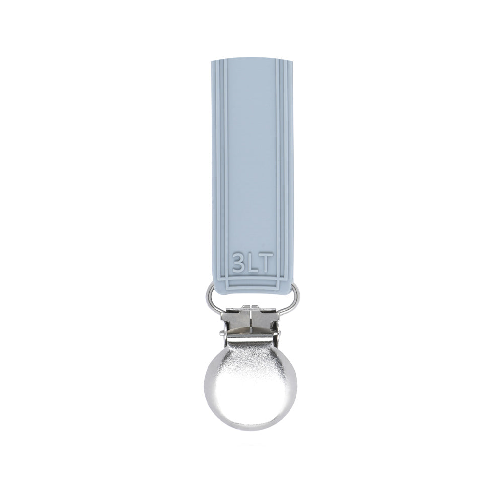 Three Little Tots Classic Glacier Blue Gray All Silicone One Piece Pacifier Clip