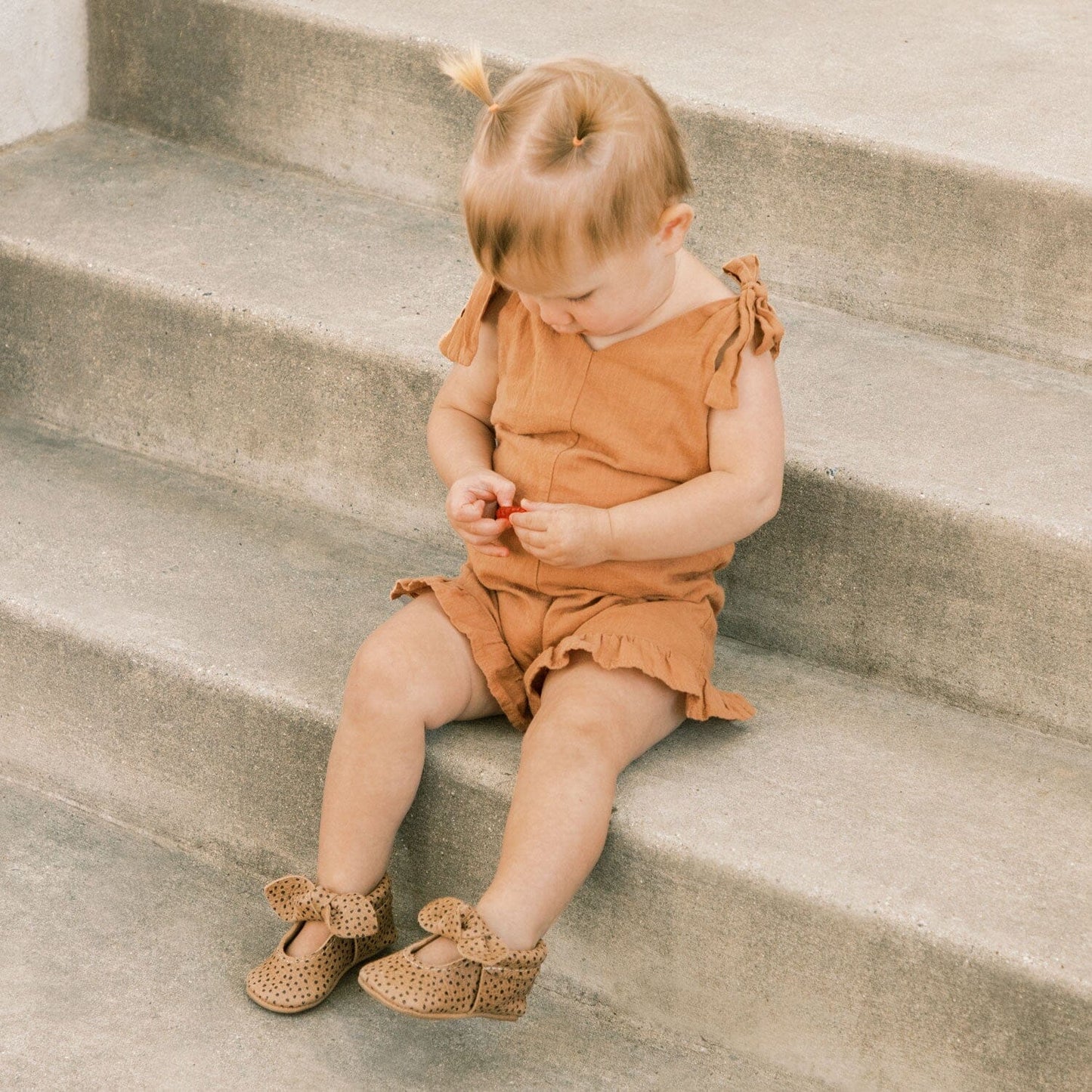 Freshly Picked Almond Speckles Knotted Bow Baby Shoe