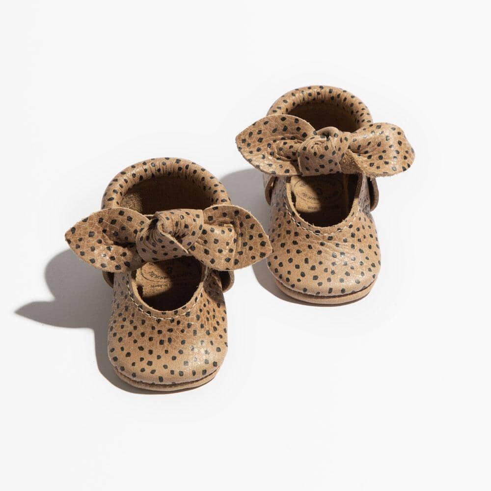 Freshly Picked Almond Speckles Knotted Bow Baby Shoe